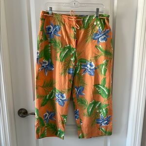 Lauren Ralph Lauren Peach Color Iris Tropical Floral Print Crop Pants NWOT SZ 12